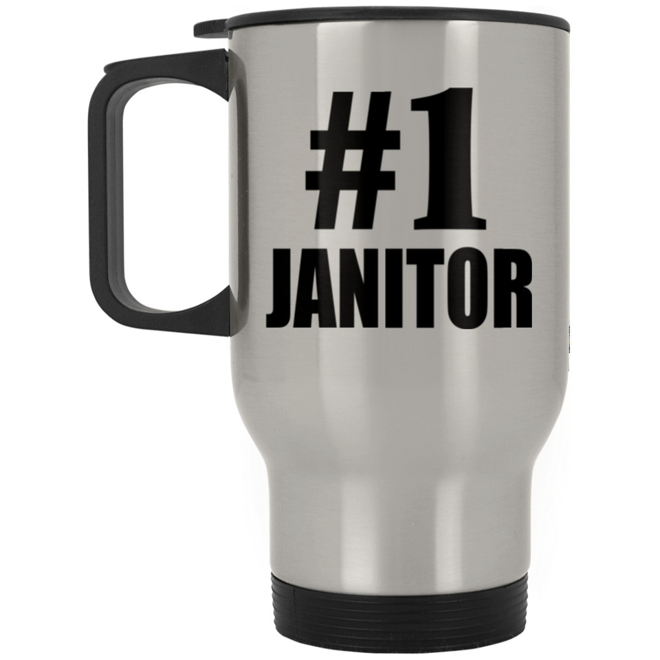 Number One #1 Janitor - Silver Travel Mug