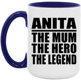Anita The Mum The Hero The Legend - 15oz Accent Mug Purple