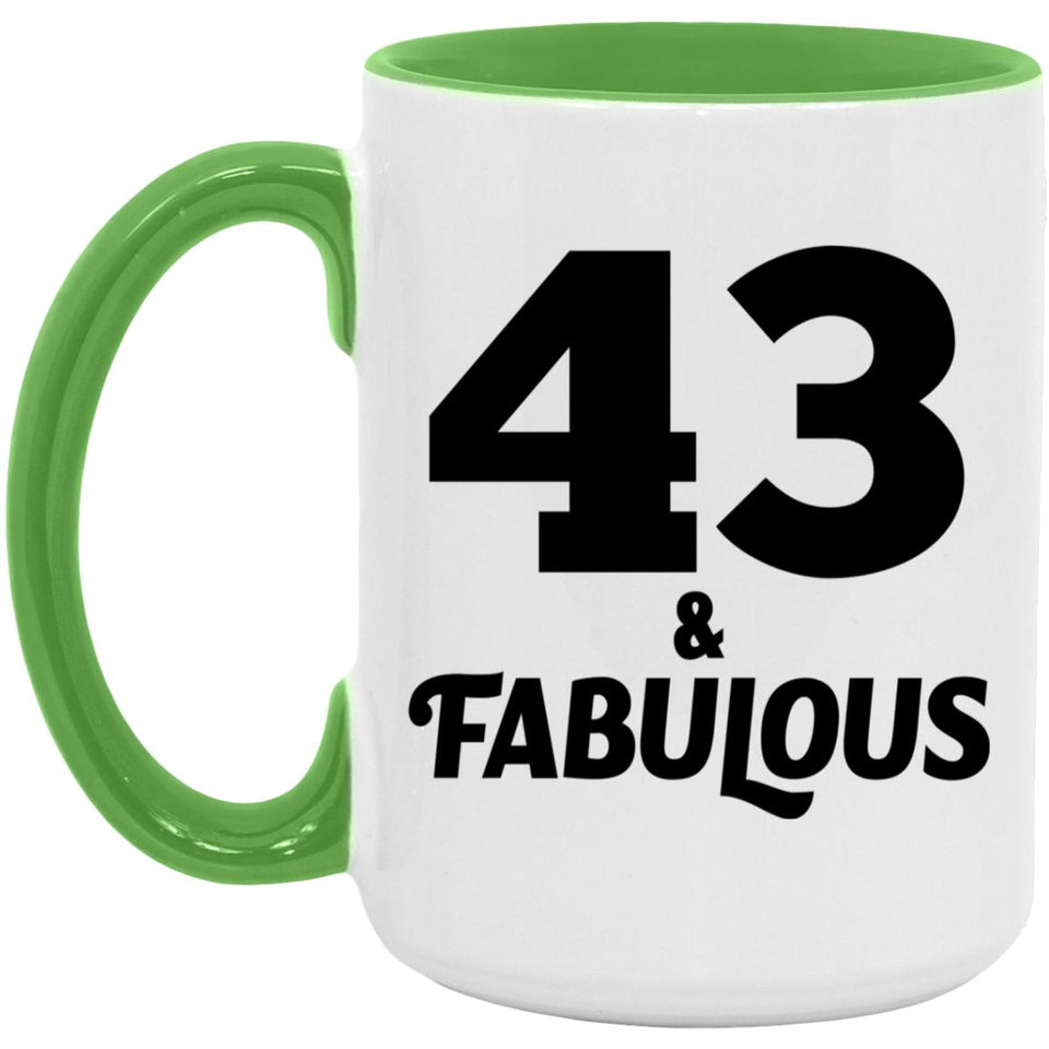 43rd Birthday 43 & Fabulous - 15oz Accent Mug Green