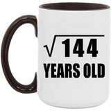 12th Birthday Square Root of 144 Years Old - 15oz Accent Mug Black