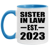 Sister In Law Established EST. 2023 - 11oz Accent Mug Blue