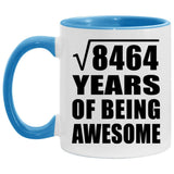92nd Birthday Square Root of 8464 Years of Being Awesome - 11oz Accent Mug Blue