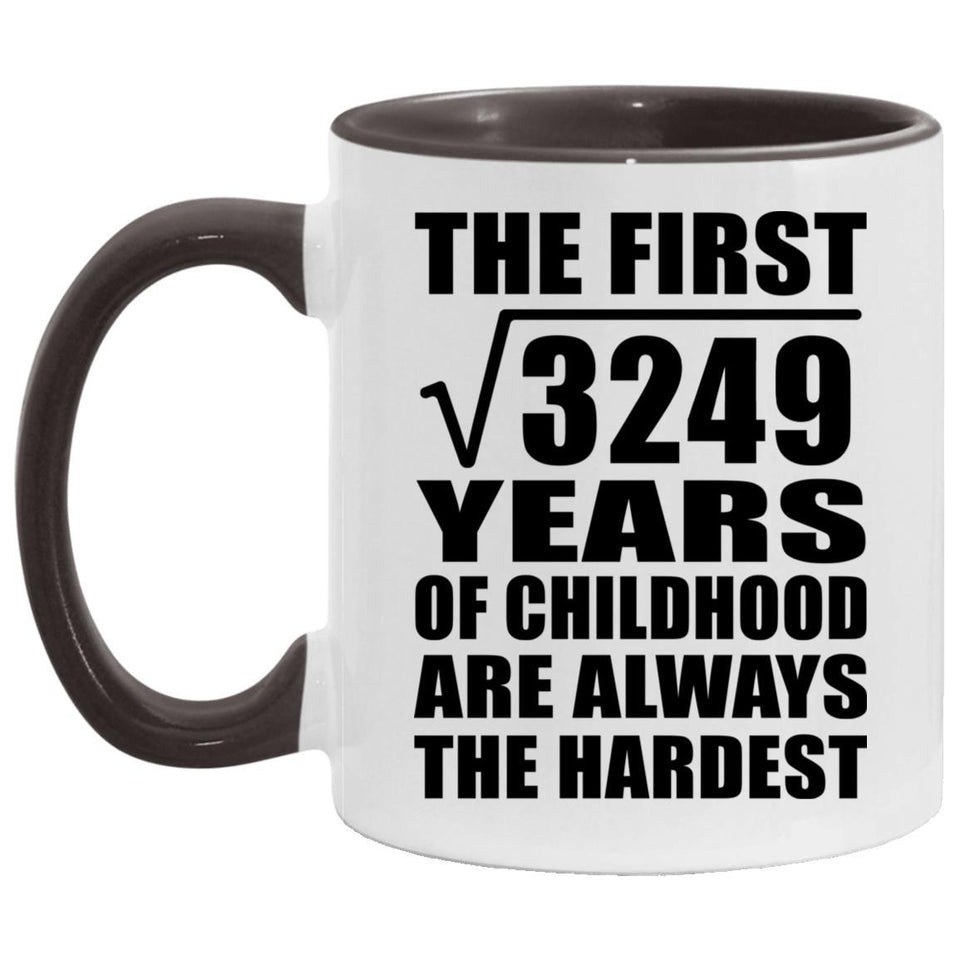 57th Birthday Square Root of 3249 Years of Childhood - 11oz Accent Mug Black