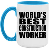 World's Best Construction Worker - 15oz Accent Mug Blue