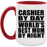 Cashier By Day World's Best Mom By Night - 15oz Accent Mug Red