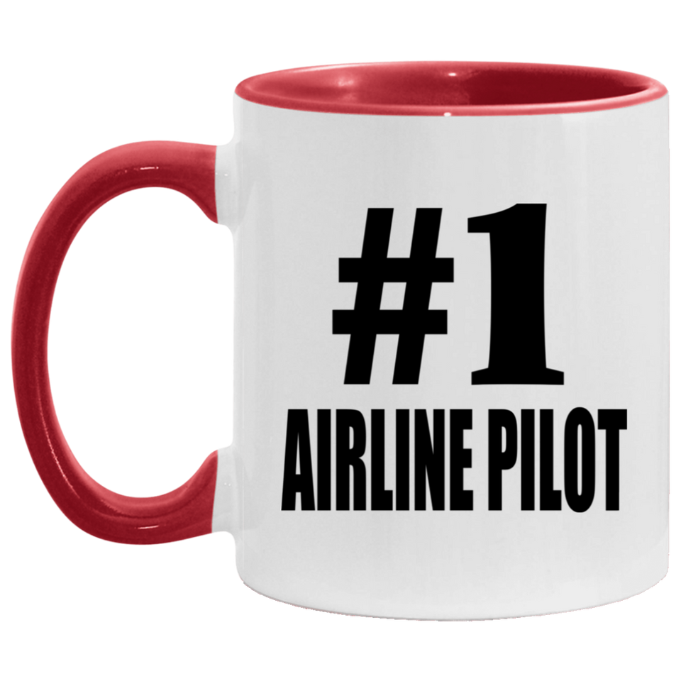 Number One #1 Airline Pilot - 11oz Accent Mug Red