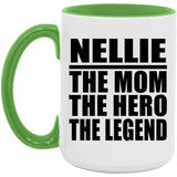 Nellie The Mom The Hero The Legend - 15oz Accent Mug Green