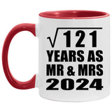 11th Anniversary Square Root of 121 Years As Mr & Mrs 2024 - 11oz Accent Mug Red