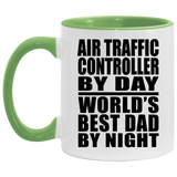 Air Traffic Controller By Day World's Best Dad By Night - 11oz Accent Mug Green