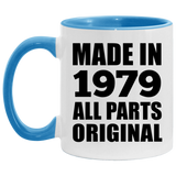 45th Birthday Made in 1979 All Parts Original - 11oz Accent Mug Blue