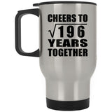 14th Anniversary Cheers To Square Root of 196 Years Together - Silver Travel Mug