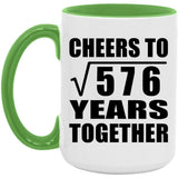 24th Anniversary Cheers To Square Root of 576 Years Together - 15oz Accent Mug Green
