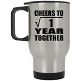 1st Anniversary Cheers To  Square Root of 1 Year Together - Silver Travel Mug