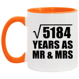 72nd Anniversary Square Root of 5184 Years As Mr & Mrs - 11oz Accent Mug Orange