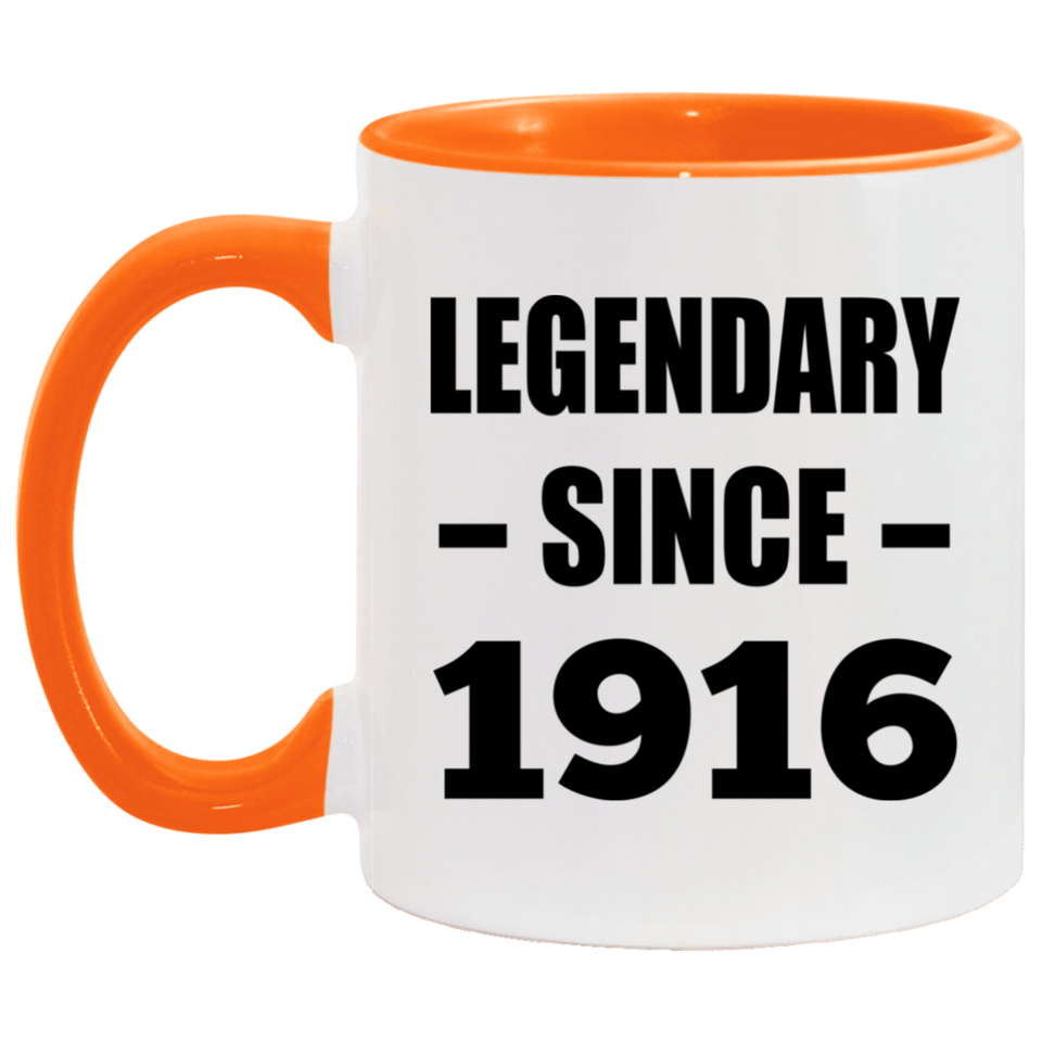108th Birthday Legendary Since 1916 - 11oz Accent Mug Orange