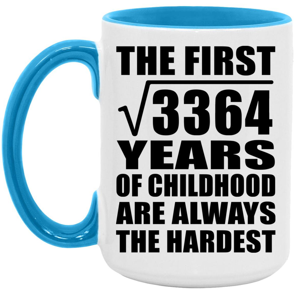 58th Birthday Square Root of 3364 Years of Childhood - 15oz Accent Mug Blue