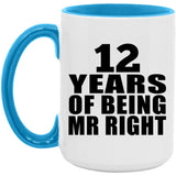 12th Anniversary 12 Years Of Being Mr Right - 15oz Accent Mug Blue