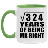 18th Anniversary Square Root of 324 Years of Being Mr Right - 11oz Accent Mug Green
