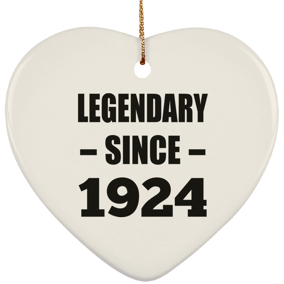 100th Birthday Legendary Since 1924 - Heart Ornament