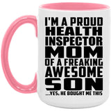 Proud Health Inspector Mom Of Awesome Son - 15oz Accent Mug Pink
