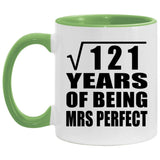 11th Anniversary Square Root of 121 Years of Mrs Perfect - 11oz Accent Mug Green