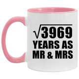 63rd Anniversary Square Root of 3969 Years As Mr & Mrs - 11oz Accent Mug Pink