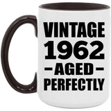 62nd Birthday Vintage 1962 Aged Perfectly - 15oz Accent Mug Black