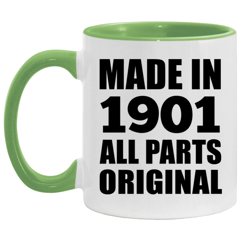 123rd Birthday Made in 1901 All Parts Original - 11oz Accent Mug Green
