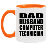 Dad Husband Computer Technician - 11oz Accent Mug Orange