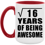 4th Birthday Square Root of 16 Years of Being Awesome - 15oz Accent Mug Red