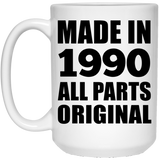 34th Birthday Made in 1990 All Parts Original - 15oz Coffee Mug
