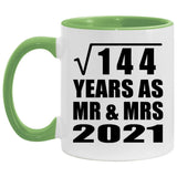 12th Anniversary Square Root of 144 Years As Mr & Mrs 2021 - 11oz Accent Mug Green