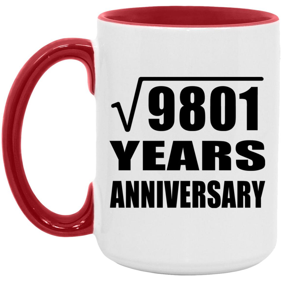 99th Anniversary Square Root of 9801 Years Anniversary - 15oz Accent Mug Red