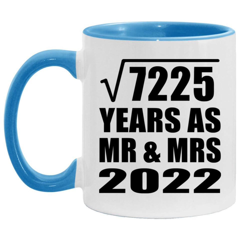 85th Anniversary Square Root of 7225 Years As Mr & Mrs 2022 - 11oz Accent Mug Blue