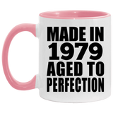 45th Birthday Made In 1979 Aged to Perfection - 11oz Accent Mug Pink