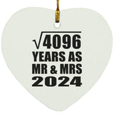 64th Anniversary Square Root of 4096 Years As Mr & Mrs 2024 - Heart Ornament