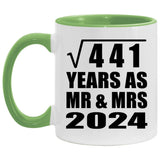 21st Anniversary Square Root of 441 Years As Mr & Mrs 2024 - 11oz Accent Mug Green