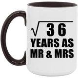 6th Anniversary Square Root of 36 Years As Mr & Mrs - 15oz Accent Mug Black