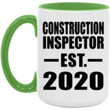 Construction Inspector Established EST. 2020 - 15oz Accent Mug Green
