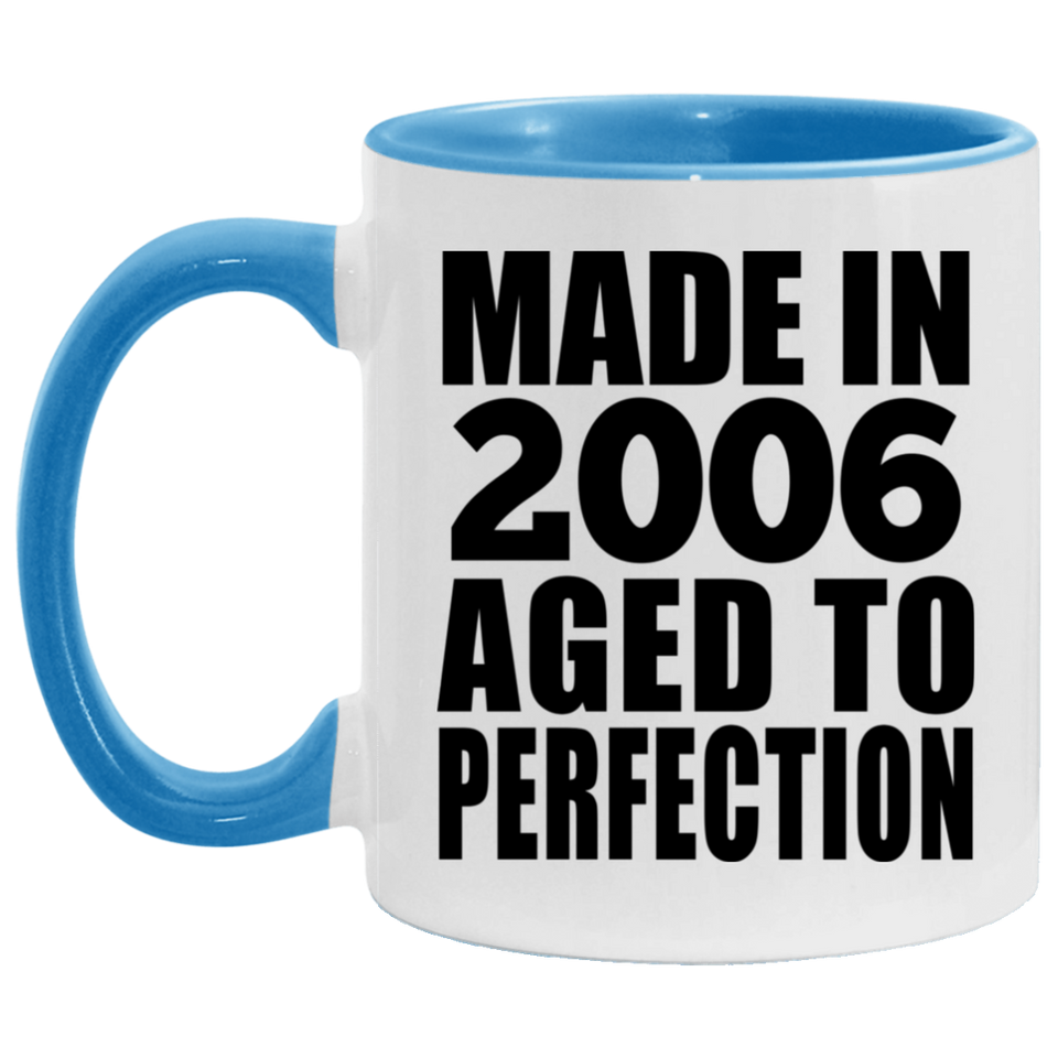 18th Birthday Made In 2006 Aged to Perfection - 11oz Accent Mug Blue