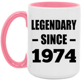 50th Birthday Legendary Since 1974 - 15oz Accent Mug Pink