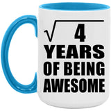 2nd Birthday Square Root of 4 Years of Being Awesome - 15oz Accent Mug Blue