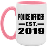 Police Officer Established EST. 2019 - 15oz Accent Mug Pink