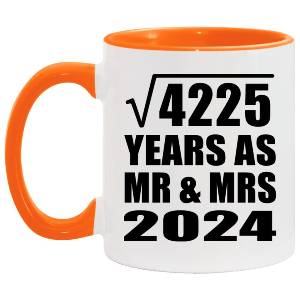 65th Anniversary Square Root of 4225 Years As Mr & Mrs 2024 - 11oz Accent Mug Orange