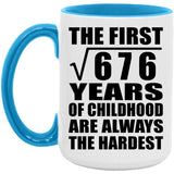 26th Birthday Square Root of 676 Years of Childhood - 15oz Accent Mug Blue