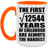 112th Birthday Square Root of 12544 Years of Childhood - 15oz Accent Mug Orange