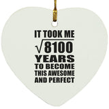 90th Birthday Took Square Root of 8100 Years To Awesome - Heart Ornament