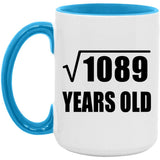 33rd Birthday Square Root of 1089 Years Old - 15oz Accent Mug Blue