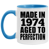 50th Birthday Made In 1974 Aged to Perfection - 11oz Accent Mug Blue