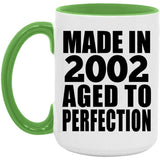 22nd Birthday Made In 2002 Aged to Perfection - 15oz Accent Mug Green